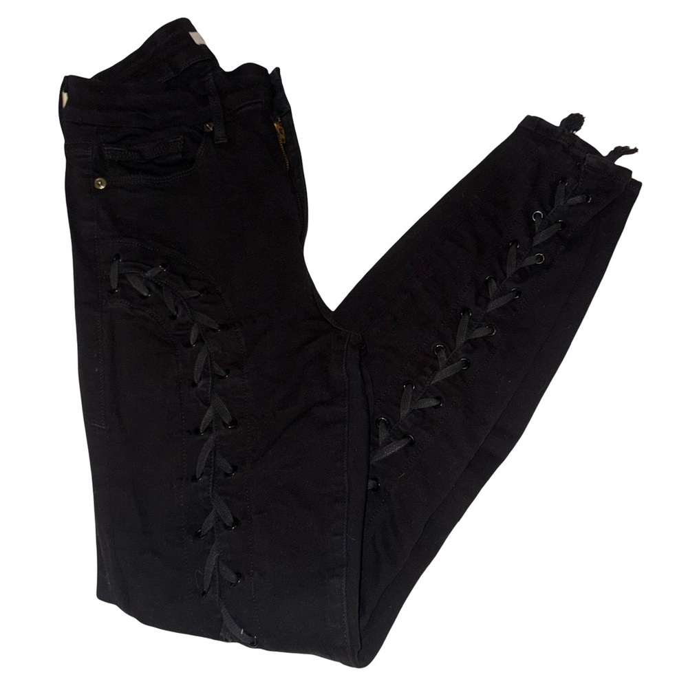 Good American Charcoal Denim Lace Up Jeans